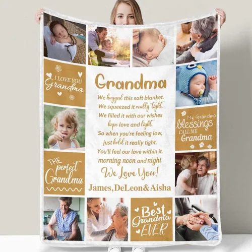 Miniatura 7 de D-Story Manta personalizada para el día de la madre con fotos: fabricada en Estados Unidos, regalos personalizados de hija e hijo, manta de fotos