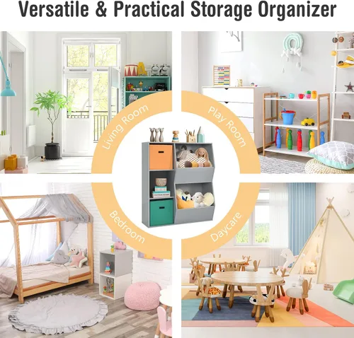 Miniatura 6 de Costzon Organizador de almacenamiento de juguetes para niños con 5 cubículos, estantería para niños y contenedores de almacenamiento de juguetes