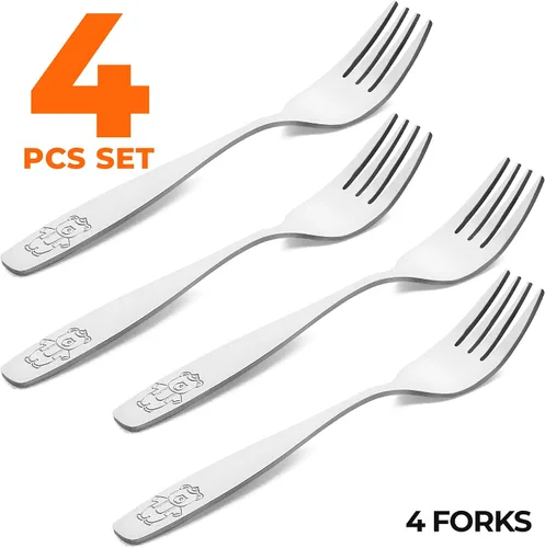 Miniatura 2 de Zulay Kitchen 4 utensilios para niños pequeños, juego de cubiertos de acero inoxidable para niños, tenedores seguros para niños y niños, borde liso