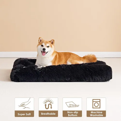 Miniatura 7 de EHEYCIGA Cama Esponjosa para Jaula de Perros Grandes, Almohadilla de Jaula de Piel Sintética Afelpada, Cama Calmante Anti-Ansiedad para Perros Negro