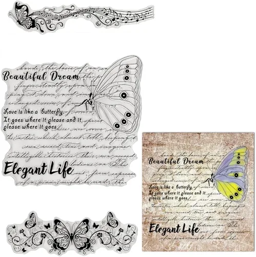 Miniatura 6 de Estivaux Flores, libélula de fondo, sellos transparentes para hacer tarjetas y diario, flores retro, palabras de goma, hojas florales, paisajes