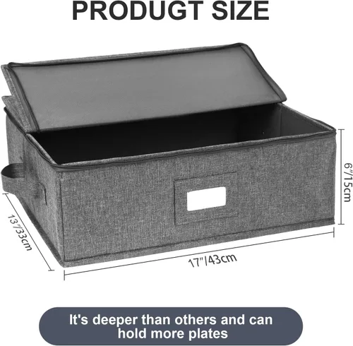 Miniatura 4 de Caja de almacenamiento para platos popoly, contenedores de almacenamiento de porcelana de carcasa dura 17" x 13" x 6", incluye 5 separadores