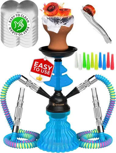 Miniatura 13 de Set de cachimba portátil con todo incluido - Juego de cachimba negro 2 mangueras – LilOne 12” Juego de cachimba mini negra con 2 mangueras, 50