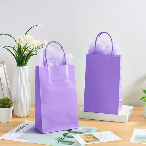 Miniatura 8 de DjinnGlory Paquete de 24 pequeñas bolsas de regalo de papel lavanda morado con asas de 9 x 5.5 x 3.15 pulgadas y 24 papel de seda para negocios