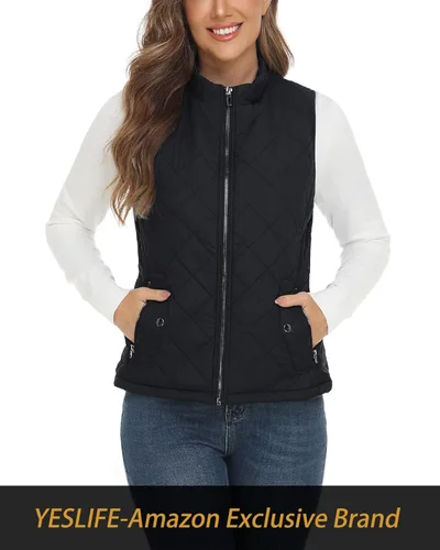 Miniatura 3 de Yeslife Chaleco acolchado para mujer con un bolsillo interior, cuello alto, ligero y acolchado para mujer