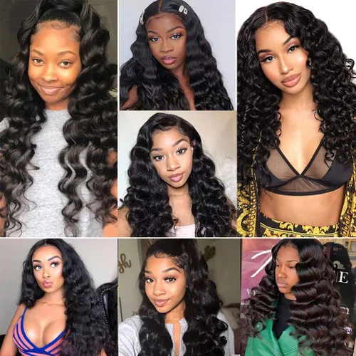 Miniatura 7 de Pelucas sueltas de cabello humano ondulado profundo con encaje frontal, prearrancado, pelucas de encaje frontal de 13 x 4 para mujeres negras
