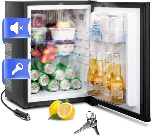 Miniatura 9 de Smad Mini Refrigerador con Cerradura de 1.0 pies cúbicos, Refrigerador para RV de 12V, 12V / 110V Súper Silencioso Refrigerador de 12V con Puerta