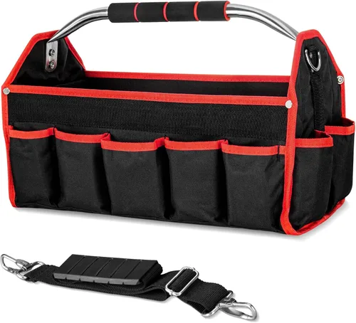 Miniatura 9 de HAUTMEC TB0001 - Bolsa de mano de 8 bolsillos con tapa abierta para electricista, marco rígido de 13 pulgadas, contenedor de herramientas