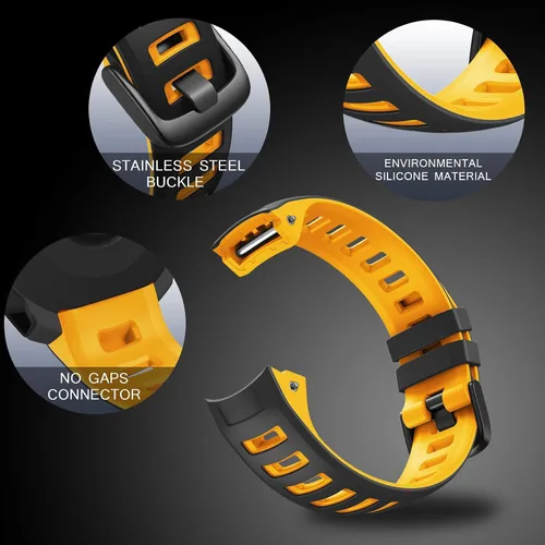 Miniatura 4 de NotoCity Correa de repuesto de silicona para Garmin Instinct Band compatible con Garmin Instinct 2/Solar/Tactical(negro-amarillo)