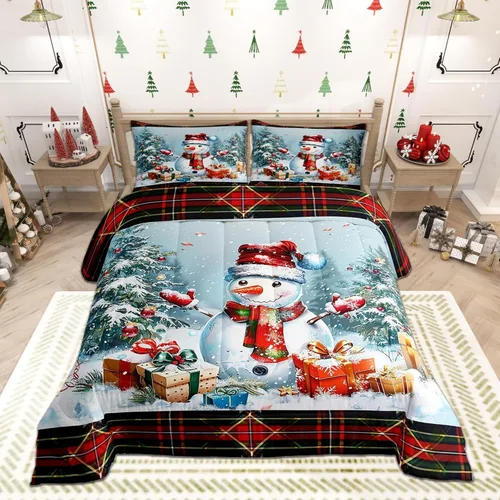 Miniatura 23 de Juego de edredón de Feliz Navidad, tamaño individual, juego de ropa de cama de flores rojas de Navidad, bayas y hojas, para niños y hombres, juego
