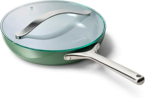 Miniatura 26 de Caraway Dúo de Sartenes de Cerámica con Tapas de Vidrio - Sartenes Antiadherentes (10.5" y 8") - No Tóxico, Libre de PTFE y PFOA - Apto para Horno