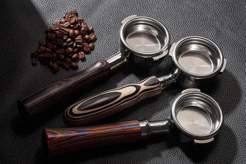 Miniatura 4 de IKAPE Portafiltro de 2.008 in sin fondo, 2 orejas de café sin fondo con cesta de filtro, fabricado en madera natural, compatible con máquina de café