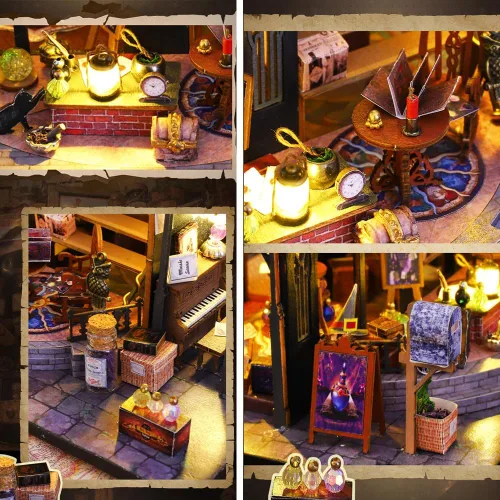 Miniatura 2 de Rompecabezas de madera DIY modelo arquitectónico 3D Mini kit de muebles de casa de muñecas con música y luces LED, habitación creativa mejor