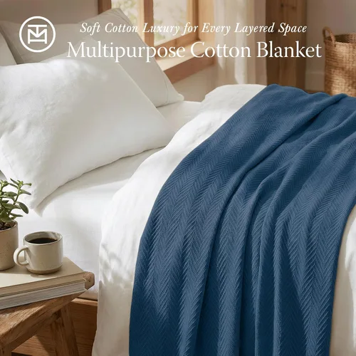Miniatura 2 de Threadmill Mantas de algodón de lujo para cama tamaño King Manta acogedora 100% algodón para todas las estaciones tamaño King Manta térmica