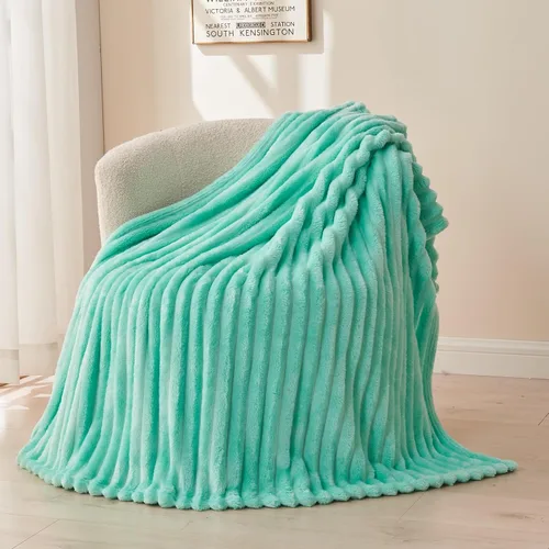NEWCOSPLAY Manta de Tiro Súper Suave Aqua Franela Sedosa Premium Forro Polar Jacquard Acanalado 3D Ligero Manta de Cama Uso en Todas las Estaciones
