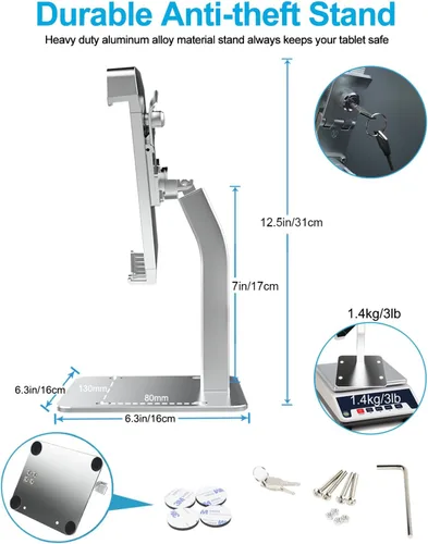 Miniatura 6 de Soporte antirrobo para tablet de 9 a 14 pulgadas, soporte de piso de escritorio para iPad de seguridad, soporte de pantalla POS resistente