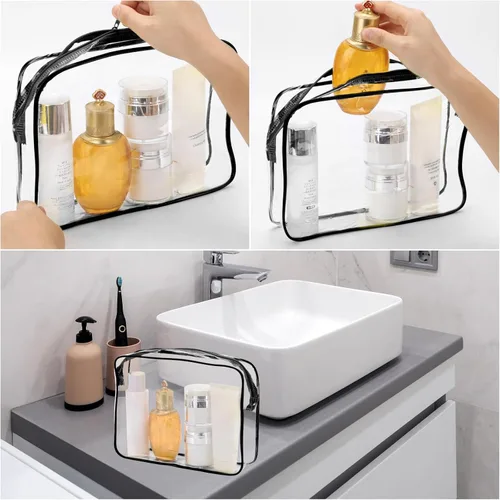 Miniatura 6 de Tbestmax 10 Piezas Bolsas de Cosméticos Transparentes Bolsas de Maquillaje Portátiles Impermeables Bolsas de Artículos de Tocador de Viaje Negro
