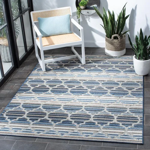 Miniatura 20 de SAFAVIEH Alfombra lavable para exteriores, colección Cabaña, 2'2" x 5', azul y gris, no desprende pelusa y fácil de limpiar, entrada puerta