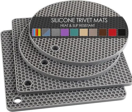 Miniatura 9 de Salvamanteles de silicona para platos calientes, soportes multiusos para ollas, 4 unidades, 2 tamaños de 7 pulgadas y 9 pulgadas, resistentes al 03