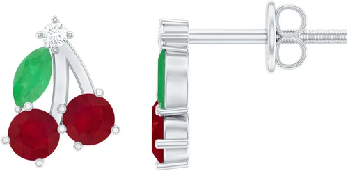 Miniatura 10 de Aretes de cereza esmeralda y rubí natural para mujer, calidad AAA certificada, aretes de tuerca de cereza roja