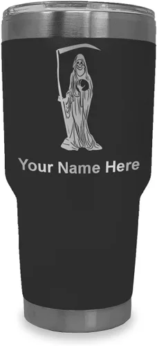 Miniatura 32 de LaserGram Vaso aislado al vacío de 20 onzas, Santa Muerte, grabado personalizado incluido (negro)