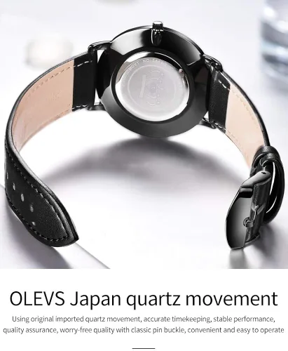 Miniatura 6 de OLEVS Brown Black Leahter Strap Quartz Analog Ultra Thin Minimalist Male Wrist Watches Waterproof Date Dial