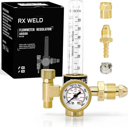 Miniatura 7 de RX WELD Regulador de Flujo Medidor de Gas para Soldadura MIG TIG con Manguera de Gas de Soldadura de Argón Caudalímetro tipo bola 10-60 CFH. Dos