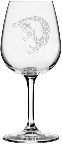 Miniatura 16 de Copa de vino de 12.75 onzas con temática de gato abisinio grabada para todo uso