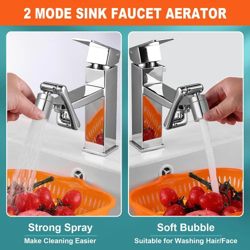 Miniatura 4 de Spurtar Aireador Extensor de Grifo Giratorio de 1440° para Fregadero para Niños Pequeños, 2 Modos de Rociador Cabezal Giratorio de Baño Cocina 1