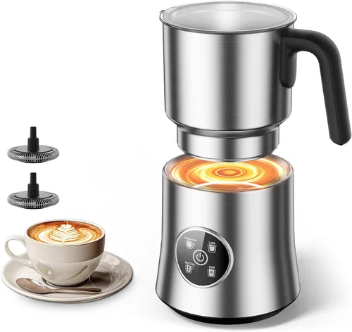 Espumador de leche y vaporizador, espumador eléctrico 4 en 1 para espuma fría y caliente, operación de un solo toque para café con leche y