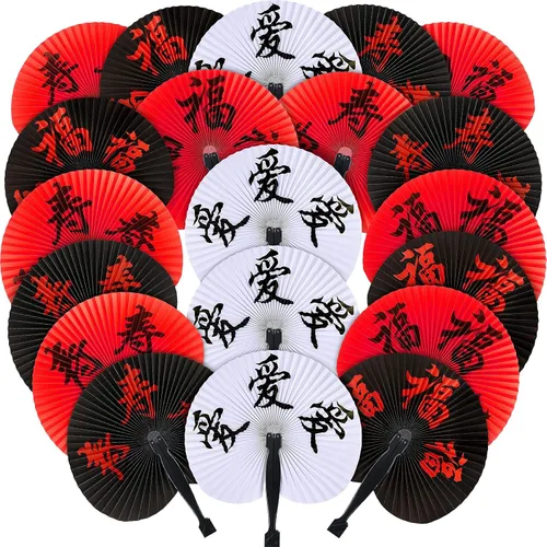 Miniatura 8 de Jetec 5 abanicos de mano plegables chinos, abanicos de mano de papel japonés oriental para decoración de fiestas de boda, juego de fanáticos
