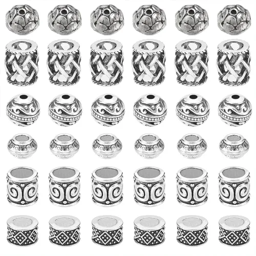 Miniatura 14 de NBEADS 80 cuentas espaciadoras de agujeros grandes estilo tibetano, 8 formas de cuentas africanas de bronce antiguo, cuentas de aleación europea