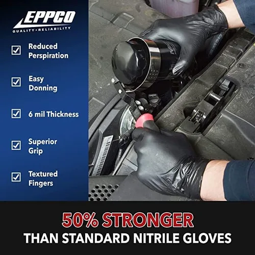 Miniatura 5 de DENCO DISTRIBUTING, INC. Grease Bully - Guantes de nitrilo – 0.2 fl oz – Negro – Sin polvo y látex – 1000 unidades – 10 cajas