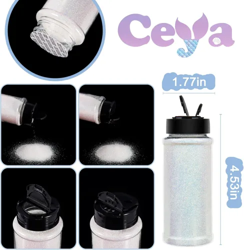 Miniatura 4 de Ceya Polvo de purpurina blanca ultra fina de 3.5 onzas/3.53 oz de ópalo mágico iridiscente para manualidades de 1/128 pulgadas, 0.008 pulgadas