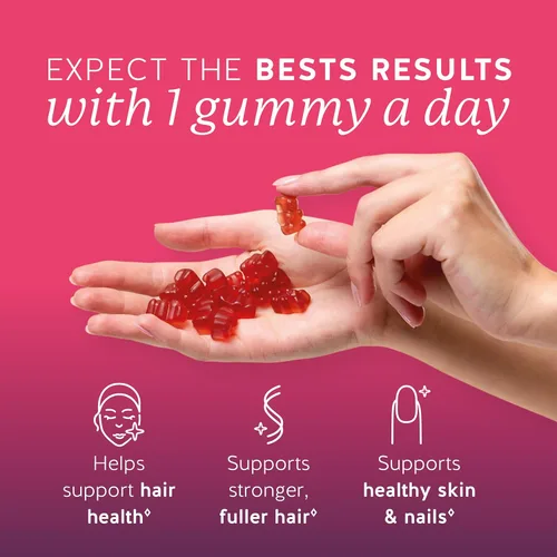 Miniatura 2 de Gomitas de biotina para cabello, piel y uñas. 5,000 mcg de vitaminas veganas de alta potencia para un crecimiento más rápido del cabello, uñas más