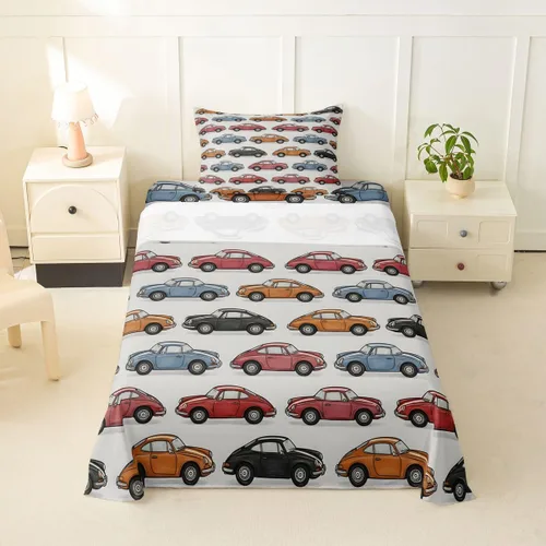 Miniatura 48 de Juego de sábanas para cama de coche de bomberos, juego de sábanas de coche de policía con bolsillo profundo, sábana bajera ajustable para decoración