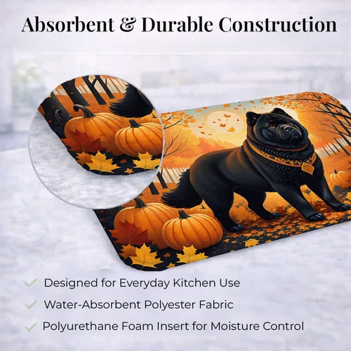 Miniatura 6 de Caroline's Treasures DAC1036DDM - Tapete de secado de platos negro Chow Chow Fall absorbente para secado de platos para encimera de cocina, tapete