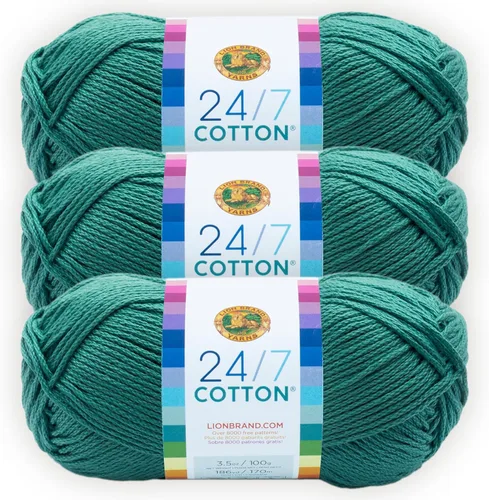 Miniatura 138 de Lion Brand Yarn, Hilo ligero mercerizado de algodón 24/7 para tejer, ganchillo y manualidades, Almirante, 1 paquete, 185 yardas de fibra natural
