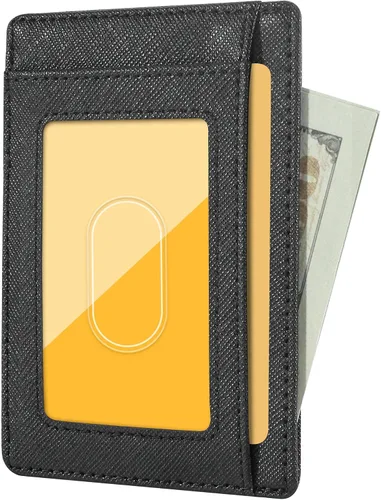 Miniatura 18 de Travelambo billetera mediana y minimalista de cuero para bolsillo frontal, con bloqueo de interferencia de radiofrecuencia