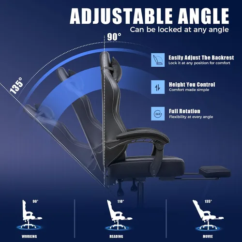 Miniatura 4 de GTPLAYER Silla de juegos con reposapiés, silla reclinable con reposacabezas y soporte lumbar, reposabrazos de acoplamiento, silla ergonómica