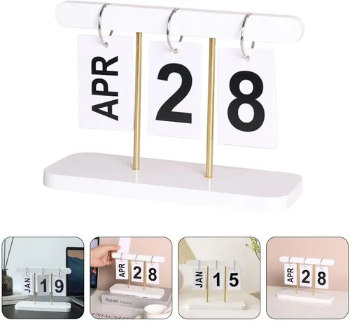 Miniatura 9 de BESTOYARD Calendario de escritorio perpetuo con bloques abatibles de madera de 6 x 4 x 2 pulgadas, pantalla de fecha reutilizable y organización que