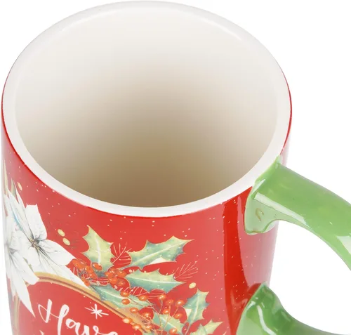 Miniatura 6 de Topadorn Taza de café de cerámica de 17 onzas con tapa y caja de regalo, taza de té de porcelana roja festiva, apta para microondas y lavavajillas