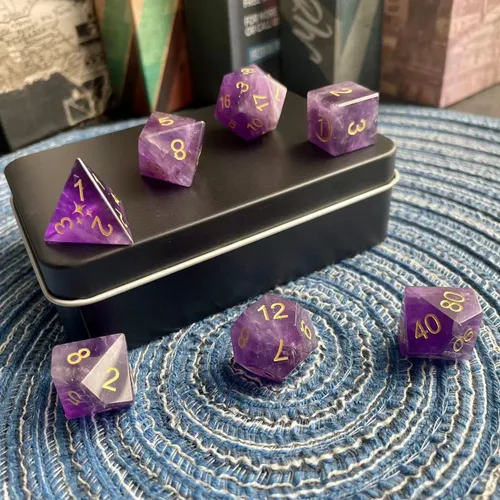 Miniatura 4 de Truewon Juego de dados de piedra de 7 dados hechos a mano para RPG DND hechos con piedras preciosas naturales.