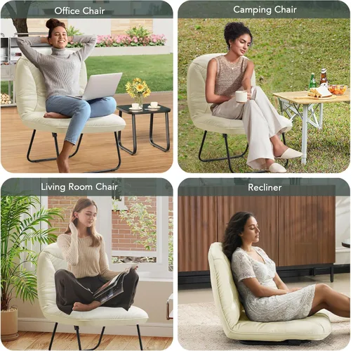 Miniatura 5 de Furniliving Silla plegable 3 en 1 para leer, descansar y jugar, silla de campamento portátil con marco de metal, cómoda silla de lectura