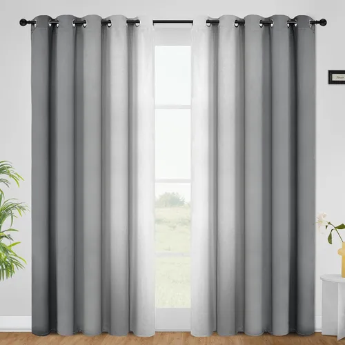 Miniatura 115 de COSVIYA Cortinas 100% Opacas Azul Degradado con Lazos Ajustables para Cocina Aislamiento Térmico Oscurecimiento de Habitación Cenefa con Bolsillo