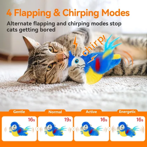 Miniatura 2 de Juguetes para gatos que aletean pájaro (no puede volar), pájaro eléctrico simulado de pájaro interactivo con alas flappy, juguete recargable Azul