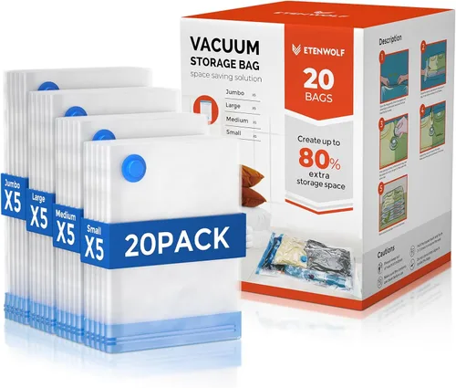 Miniatura 10 de ETENWOLF Paquete de 4 bolsas de almacenamiento al vacío con bomba inalámbrica recargable, bolsas de sellado al vacío para ropa y viajes, bolsas