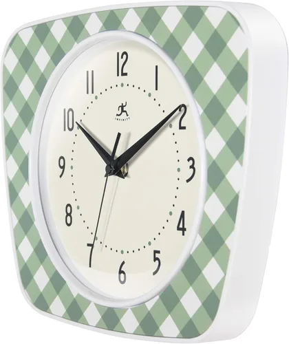 Miniatura 3 de Infinity Instruments LTD. Reloj de pared trapecio a cuadros, verde, 9.25" x 10.875