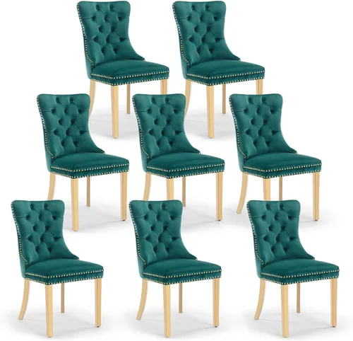 Miniatura 127 de Juego de 4 sillas de comedor de terciopelo, sillas de comedor tapizadas con ribete de cabeza de clavo y patas de madera maciza para cocina