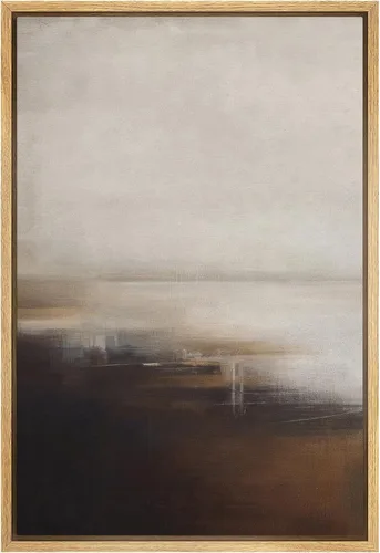 Miniatura 49 de SIGNFORD - Lienzo enmarcado para pared, arte de pintura grunge duotono blanco bronceado, trazos abstractos, formas ilustradas, arte moderno